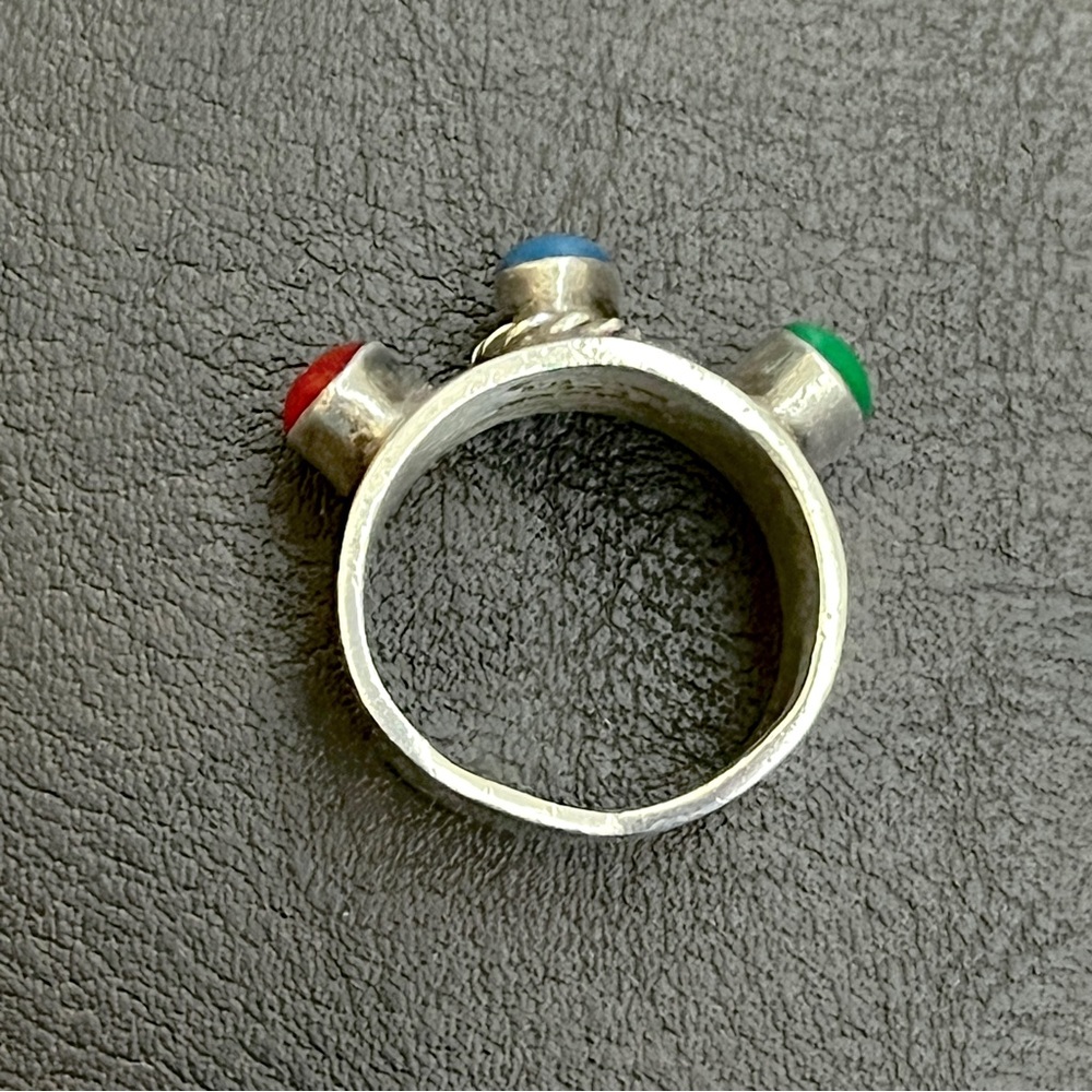 Vintage Taxco Mexico sterling silver multi stone chunky ring - Picture 9 of 11